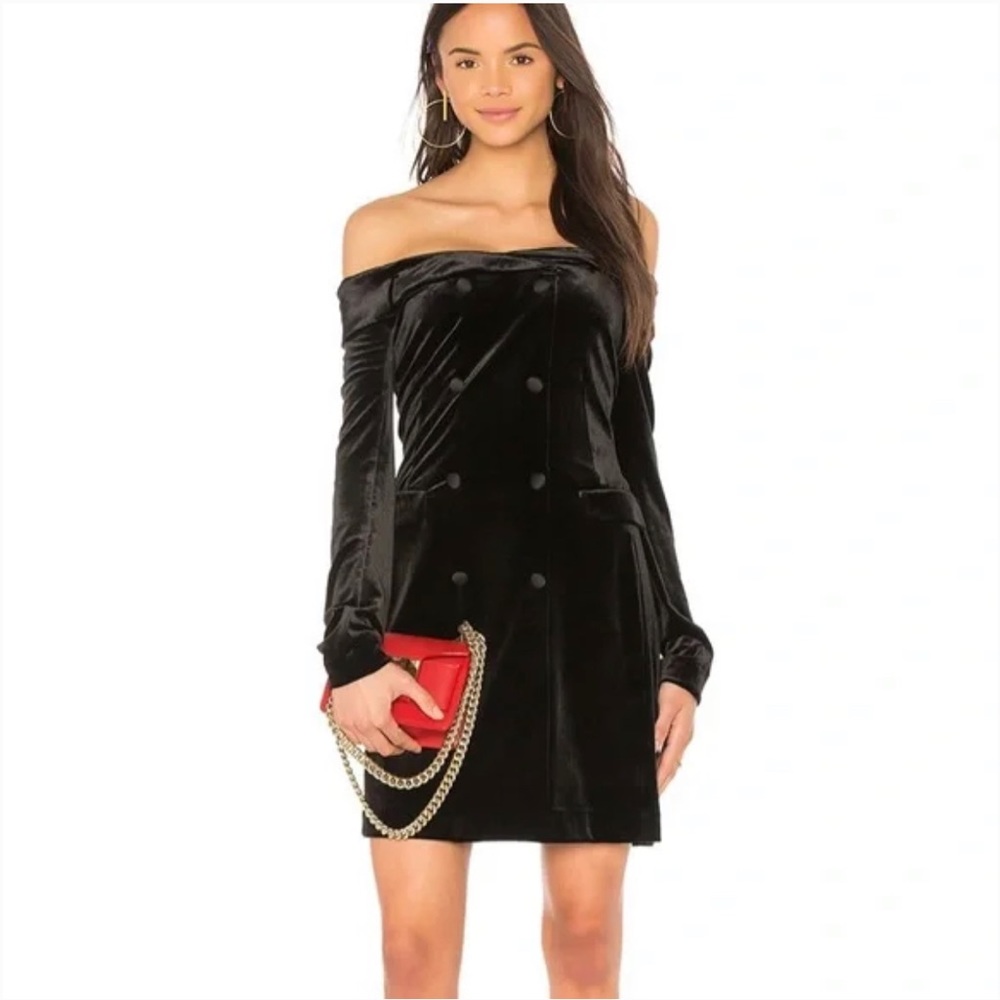 L’AGENCE Velvet Romilly Off Shoulder Black Dress